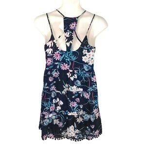 Entro Dress SZ M Floral Blue Strappy Sleeveless